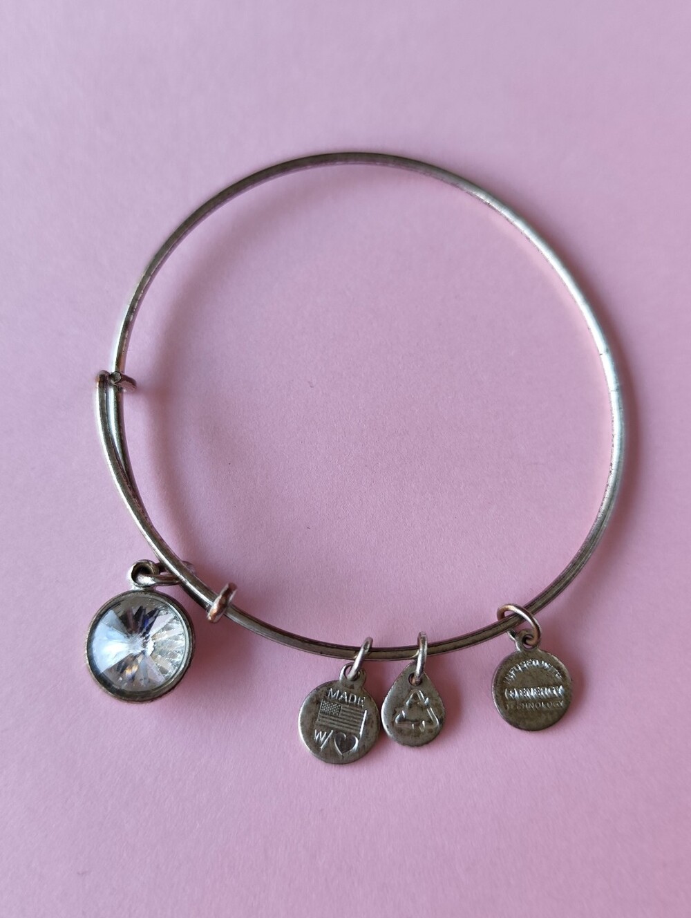 Alex and Ani gold-tone clear crystal energy recycle charm bangle bracelet